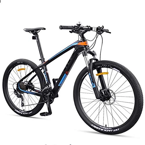 Mountain Bike : Giow 27.5 Inch Adult Mountain Bikes, Ultra-Light Carbon Fiber Frame Mountain Trail Bike, Dual Disc Brake Men Women Hardtail Mountain Bicycle, Yellow, 30 Speed