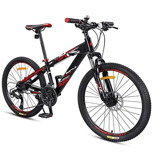 Mountain Bike : Giow Boys Mountain Bikes, Mountain Trail Bikes with Dual Disc Brake, Front Suspension Aluminum Frame All Terrain Mountain Bicycle, Black, 24 inch 27 Speed