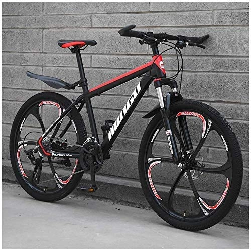 Mountain Bike : GQQ 26 inch Mountain Bike Disc Brakes Hardtail MTB, Variable Speed Bicycle Hybrid Bike Men Bike Girls Bike, Full Suspension Mountain Bike, 27 Speed, Black Red 6 Spoke, 27 Speed, Black Red 6 Spoke