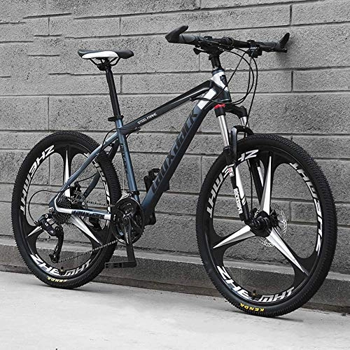 Mountain Bike : GQQ 26 Inches 21 / 24 / 27 / 30 Speed Disc Brake Integrated Wheel Bike Variable Speed Bicycle Downhill Road Hardtail, C, 27 Speed, E
