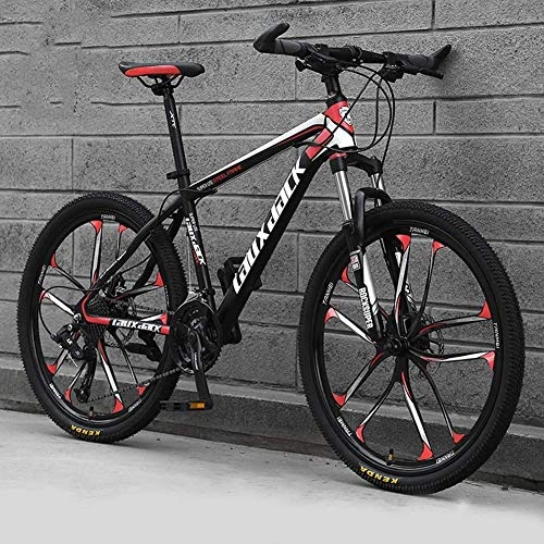 Mountain Bike : GQQ 26"Mountain Bike for Adults, 21 / 24 / 27 / 30-Gear High Carbon Steel Full Suspension Frames, Variable Speed Bicycle Suspension Forks, Disc Brake Hardtail, B2, 24 Speeds, B1