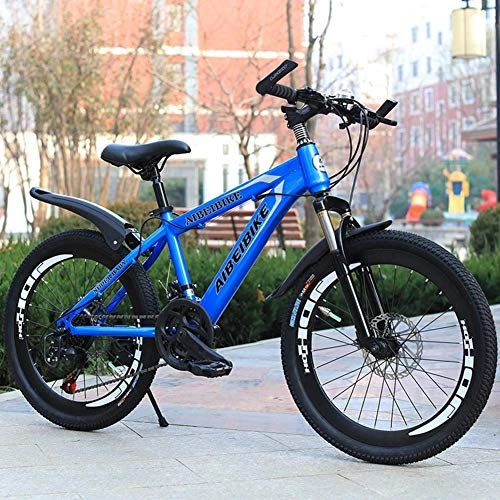 Mountain Bike : GQQ Adult Child Bicycle MTB Dual Disc Brake Carbon Steel Bike 21-Speed Hardtail Variable Speed Bicycle, Red, 22 inch, Blue
