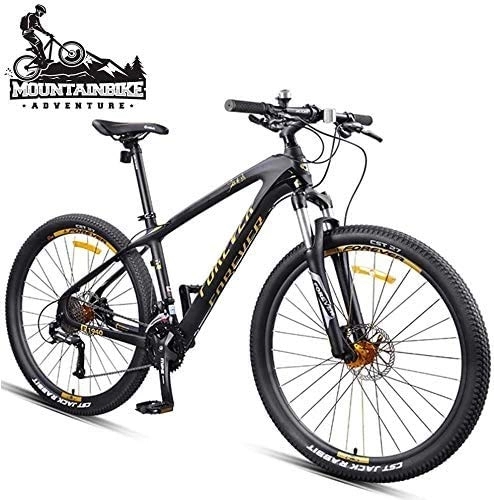 Mountain Bike : GQQ Men's Mountain Bike 27.5 inch Wide Tires, Variable Speed Bicycle Hardtail MTB with Front Suspension, Disc Brakes Two Bicycles, Frames Made of Carbon Fiber, Black Gold, 30 Speed, Black Gold, 30 Speed