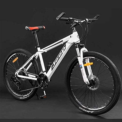 Mountain Bike : GQQ Mountain Bike, 24 / 27 / 30 Speed Mountain Bikes Lightweight High Carbon Steel 26 inch Bicycles Double Disc Brake Suspension Fork Road Bikes, White, 24 Speed