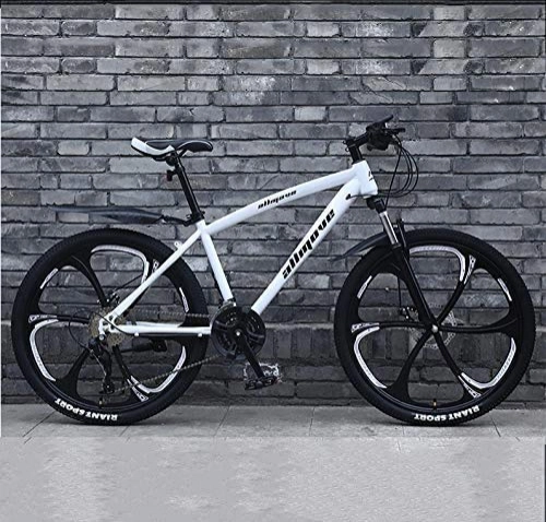 Mountain Bike : GQQ Mountain Bike, 24 inch Mountain Bike Double Disc Brake, Adult MTB, Hardtail Bicycle Thickened Carbon Steel Frame 6 Cutters Wheel, White, 21 Speed