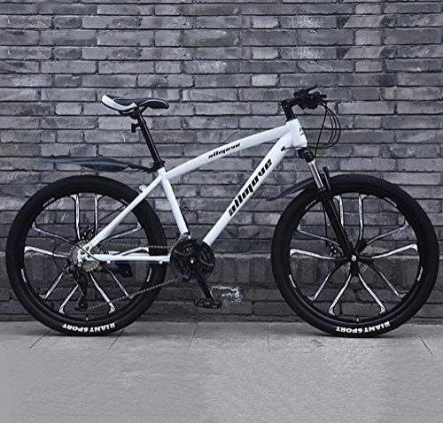 Mountain Bike : GQQ Mountain Bike, 26 inch Mountain Bike, Double Disc Brake Adult MTB, Thickened Carbon Steel Frame Hardtail Bicycle 10 Cutters Wheel, 27 Speed