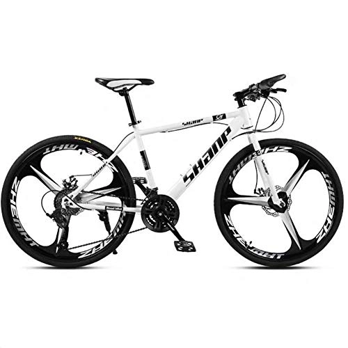 Mountain Bike : GQQ Mountain Bike, 26 inch Unisex Outroad Mountain Bikes All-Terrain Dual Disc Brake Mountain Bike High-Carbon Steel Frame, White, 21 Speed