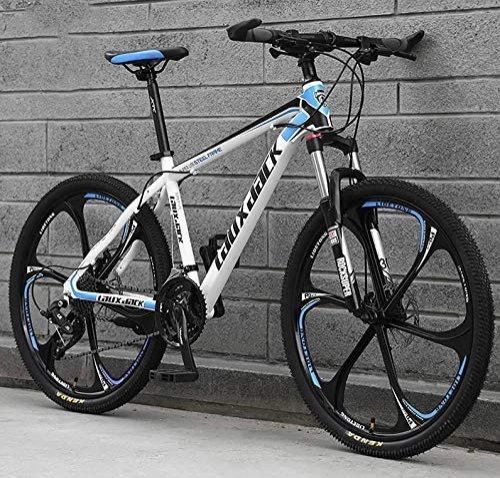 Mountain Bike : GQQ Mountain Bike, 26 inch Young Students Mountain Bike Bicycle (21 / 24 / 27 / 30 Speed) Road Bicycle Racing Dual Disc Brake Bicycles, White Blue, 24 Speed