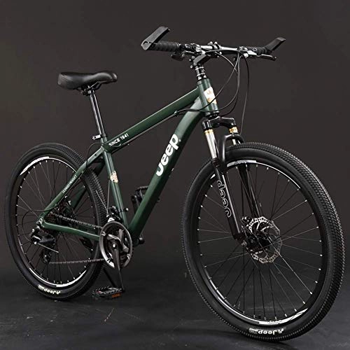 Mountain Bike : GQQ Mountain Bike, Lightweight 24 / 27 Speeds Student Mountain Bikes Bicycles High-Carbon Steel Frame 24 inch Double Disc Brake Road Bikes, Green, 27 Speed