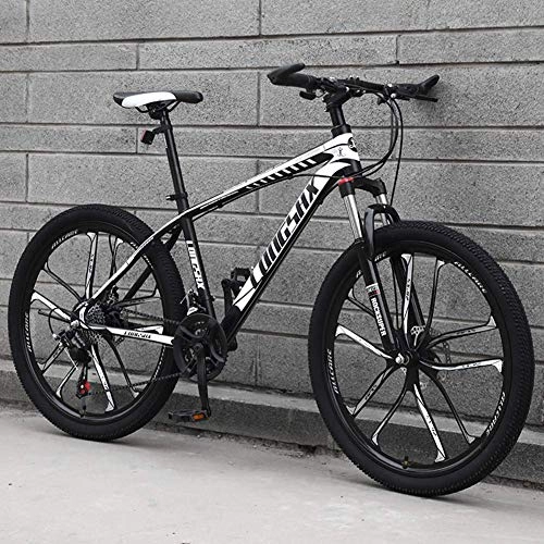 Mountain Bike : GQQ Mountain Bike, Mountain Bike Bicycle, 24 inch High Carbon Steel Off-Road Bike Men's Womens Dual Disc Brake Full Suspension Bikes, White, 27 Speed