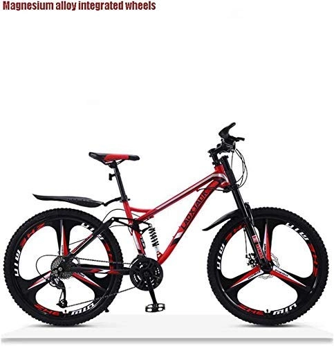 Mountain Bike : GQQ Variable Speed Bicycle, Adult Downhill Mountain Biking, Dual Disc Brakes Offroad Snow Bikes, Highcarbon Steel Frame Beach Bike, Red, 27 Speed, Red