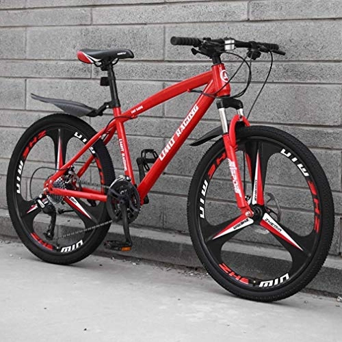 Mountain Bike : GQQ Variable Speed Bicycle, Adult Mountain Bike, Highcarbon Steel Frame Beach Bike, Integrated Dual Disc Brakes Offroad Bikes Snow, Magnesium Alloy, Red, 27 Speed, Red, 27 Speed