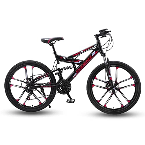 Mountain Bike : GREAT 21 Speed Mountain Bike, 26 Inches Wheels Bicycle Suspension Fork Commuter Bike Comfortable And Soft Saddle Double Disc Brake Road Bike(Color:Red)