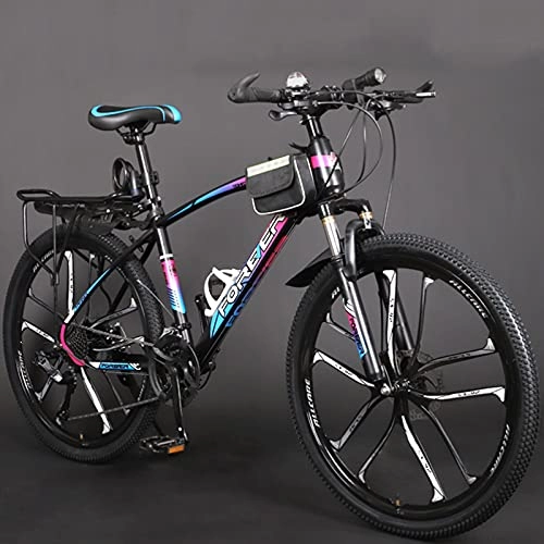 Mountain Bike : GREAT 26-Inch Mountain Bike, 21 / 24 Speed Student Bicycle High Carbon Steel Frame Road Bikes Dual Disc Brakes Ouble Shock-absorbing Bicycle(Size:24 speed, Color:Black)