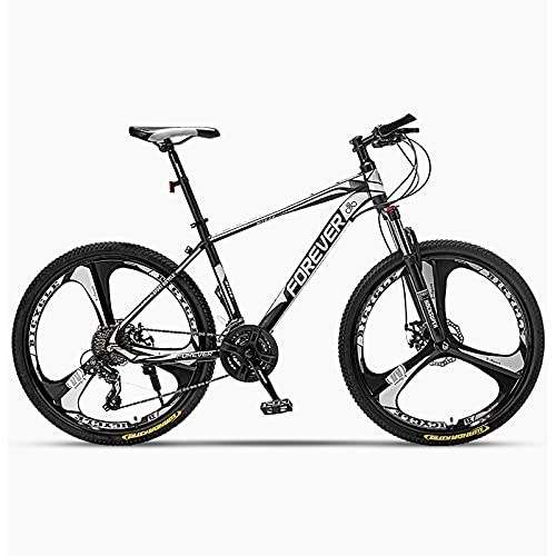 Mountain Bike : GREAT 26 Inch Mountain Bike, Lightweight Student Bicycle Carbon Steel Frame Road Bikes 24 / 27 / 30 Speeds 3-Spokes Wheels, Full Suspension Mountain Bike(Size:30 speed, Color:White)