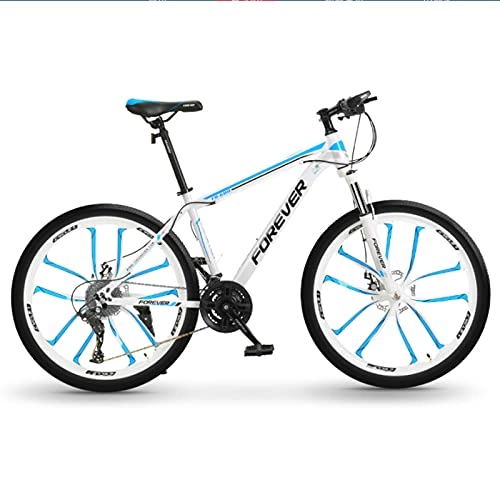 Mountain Bike : GREAT 26 Inch Mountain Bike, Men's Student Bicycle 27 Speed Full Suspension Bike Carbon Steel Frame Double Disc Brake Road Bikes(Size:27 speed, Color:Blue)