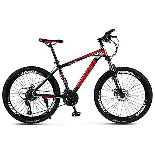 Mountain Bike : GREAT 26” Mountain Bike, Double Disc Brake Bicycle 21 / 24 / 27 Speed Road Bikes High-carbon Steel Bike For Mens / Womens Comfortable Saddle(Size:21 speed, Color:Red)