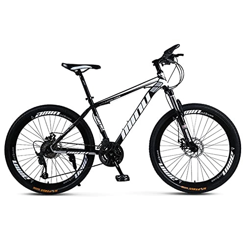 Mountain Bike : GREAT 26” Mountain Bike, Double Disc Brake Bicycle 21 / 24 / 27 Speed Road Bikes High-carbon Steel Bike For Mens / Womens Comfortable Saddle(Size:24 speed, Color:Nero)
