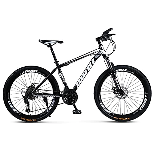 Mountain Bike : GREAT 26” Mountain Bike, Double Disc Brake Bicycle 21 / 24 / 27 Speed Road Bikes High-carbon Steel Bike For Mens / Womens Comfortable Saddle(Size:27 speed, Color:Nero)