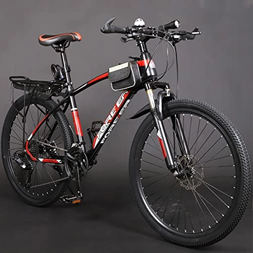 Mountain Bike : GREAT 26” Mountain Bike Student Bicycle Lightweight Carbon Steel Frame Full Suspension Mountain Bike Dual Disc Brakes Road Bikes(Size:24 speed, Color:Black)