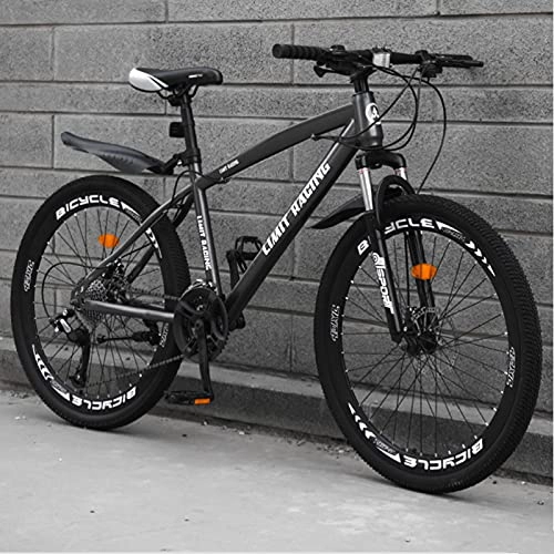 Mountain Bike : GREAT 26" Wheel Adults Mountain Bike, High-carbon Steel Road Bikes 21 / 24 / 27 Speed Full Suspension Mountain Bicycle Double Disc Brake Bike(Size:24 speed, Color:Black)