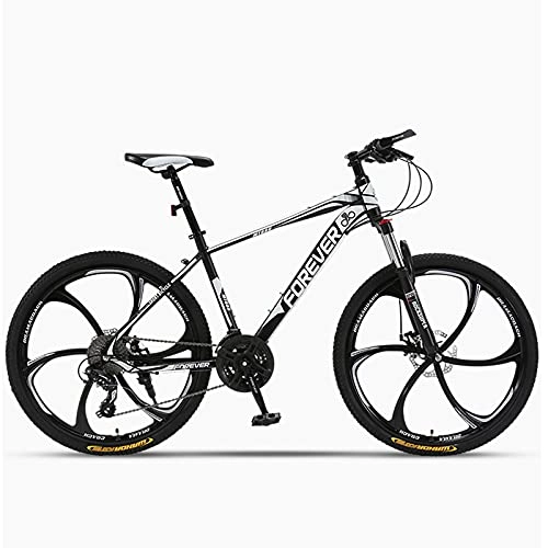 Mountain Bike : GREAT 6-Spokes Wheels Mountain Bike, 26 Inch Student Bicycle Carbon Steel Frame Road Bikes 24 / 27 / 30 Speeds Outdoors Sport Bikes Disc Brakes MTB Bicycle(Size:27 speed, Color:White)