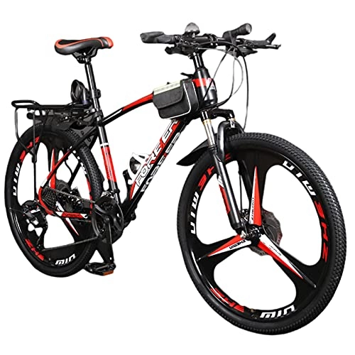 Mountain Bike : GREAT Adult Mountain Bike, 26-Inch Road Bikes 21 / 24 Speed 3 Spokes Wheel Student Bicycle High Carbon Steel Frame Double Shock-absorbing Bicycle(Size:24 speed, Color:Red)