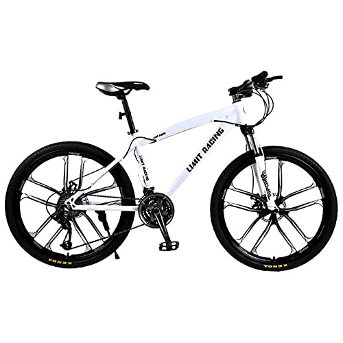 Mountain Bike : GREAT Adults Mens Mountain Bike 26" 10-Spoke Wheels Carbon Steel Frame 21 / 24 / 27 Speed Full Suspension Bicycle Dual Disc Brake MTB Outdoors Sport Road Bikes(Size:24 speed, Color:White)