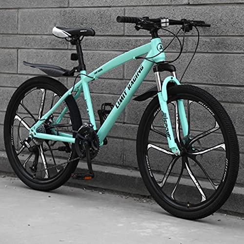 Mountain Bike : GREAT Adults Mens Mountain Bike 26" 10-Spoke Wheels Carbon Steel Frame 21 / 24 / 27 Speed Full Suspension Bicycle Dual Disc Brake MTB Outdoors Sport Road Bikes(Size:27 speed, Color:Green)