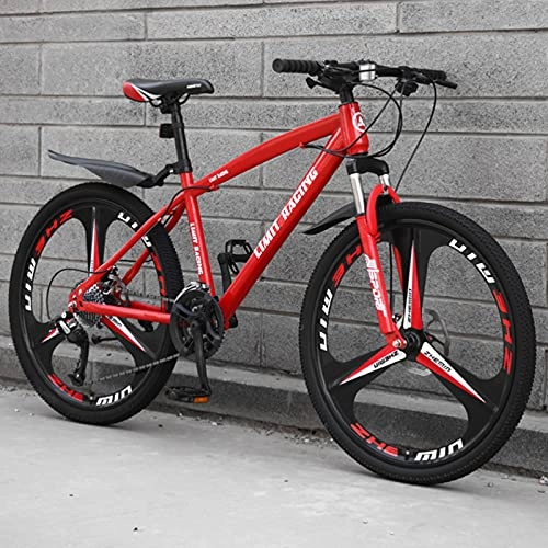 Mountain Bike : GREAT Adults Mens Mountain Bike, 26" Wheels Carbon Steel Frame 21 / 24 / 27 Speed Women Outdoor Mountain Bike Anti-skid Tires(Size:24 speed, Color:Red)