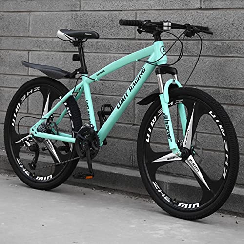 Mountain Bike : GREAT Adults Mens Mountain Bike, 26" Wheels Carbon Steel Frame 21 / 24 / 27 Speed Women Outdoor Mountain Bike Anti-skid Tires(Size:27 speed, Color:Green)