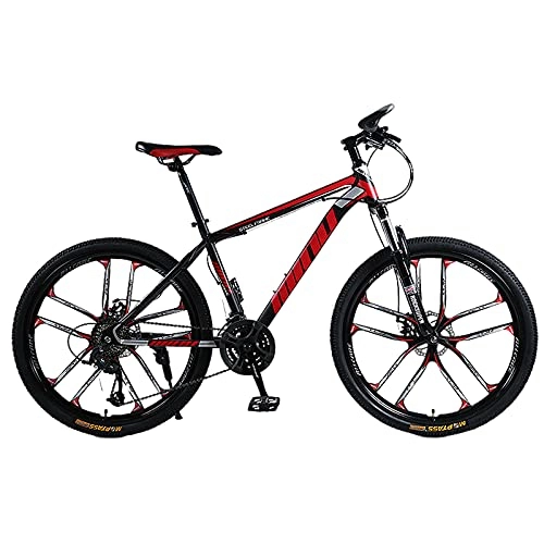Mountain Bike : GREAT Full Suspension Mountain Bicycle, 26” Mens Bikes High-carbon Steel Dual Disc Brake 10-Spoke Wheels Road Bike Commuter Bike For Outdoor Sports(Size:27 speed, Color:Red)