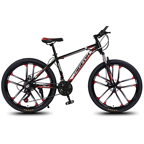 Mountain Bike : GREAT Man Woman Mountain Bike, 26 Inches 21 Speed 10 Spokes Wheels Teenager Bicycle High Carbon Steel Frame Commuter Bike Double Disc Brake Road Bike(Color:Red)