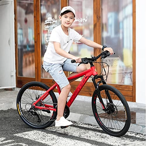 Mountain Bike : GREAT Student Mountain Bike, 26” / 24” Bicycle 27 Speed Aluminum Alloy Frame Double Disc Brake Suspension Fork Road Bikes For 140-178cm Height(Size:24 inches, Color:Red)