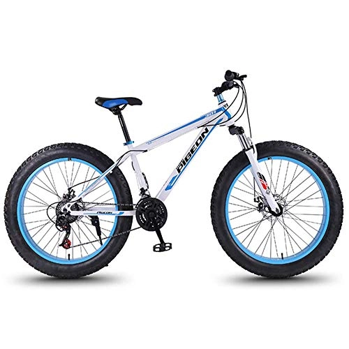 Mountain Bike : GWFVA 24 Speed Mountain Bikes, 27.5 Inch Fat Tire Mountain Trail Bike, High-carbon Steel Frame, Men's Womens All Terrain with Dual Disc Brake, White