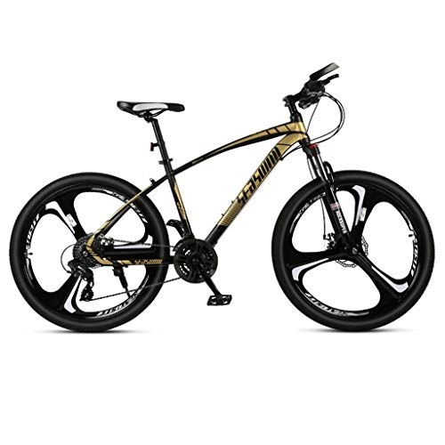 Mountain Bike : GXQZCL-1 26" Mountain Bike, Carbon Steel Frame Hard-tail Bicycles, Dual Disc Brake and Front Fork, 21 Speed, 24 Speed, 27 Speed MTB Bike (Color : Black+Gold, Size : 27 Speed)