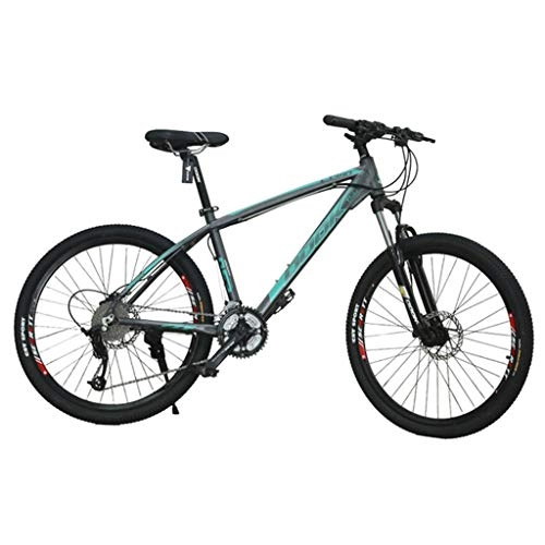 Mountain Bike : GXQZCL-1 26inch Mountain Bike, Aluminium Alloy Bicycles, 17" Frame, Double Disc Brake and Front Suspension, 27 Speed MTB Bike (Color : Gray+green)