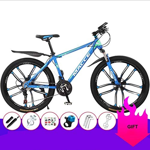 Mountain Bike : GXQZCL-1 26inch Mountain Bike, Carbon Steel Frame Bicycles, Double Disc Brake and Front Suspension, 17inch Frame MTB Bike (Color : Blue+Green, Size : 21 Speed)