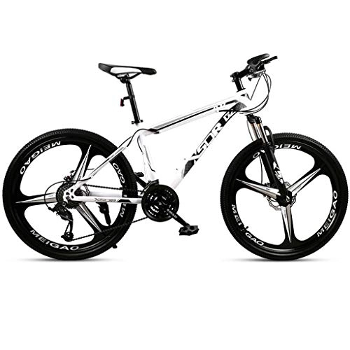 Mountain Bike : GXQZCL-1 26inch Mountain Bike, Carbon Steel Frame Hard-tail Bicycles, Dual Disc Brake and Front Suspension, 21-speed, 24-speed, 27-speed MTB Bike (Color : Black+White, Size : 21-speed)
