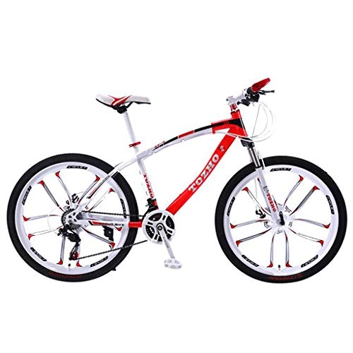 Mountain Bike : GXQZCL-1 Mountain Bike, 26inch Wheel, Carbon Steel Frame Mountain Bicycles, Double Disc Brake and Front Suspension, 21 Speed, 24 Speed, 27 Speed MTB Bike (Color : Red, Size : 24 Speed)