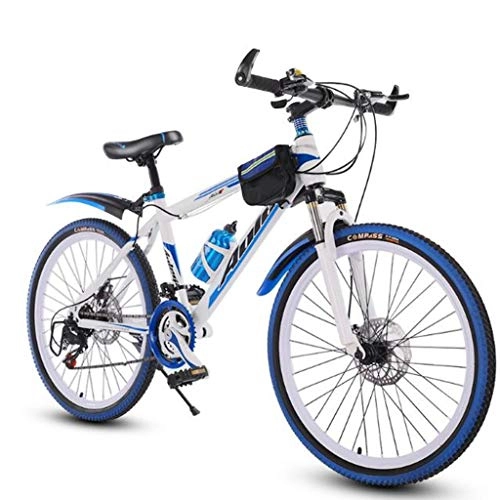 Mountain Bike : GXQZCL-1 Mountain Bike, Steel Frame Hard-tail Bicycles, 26inch Wheel, Dual Disc Brake and Front Suspension, 21 Speed, 24 Speed MTB Bike (Color : White+Blue, Size : 24 Speed)