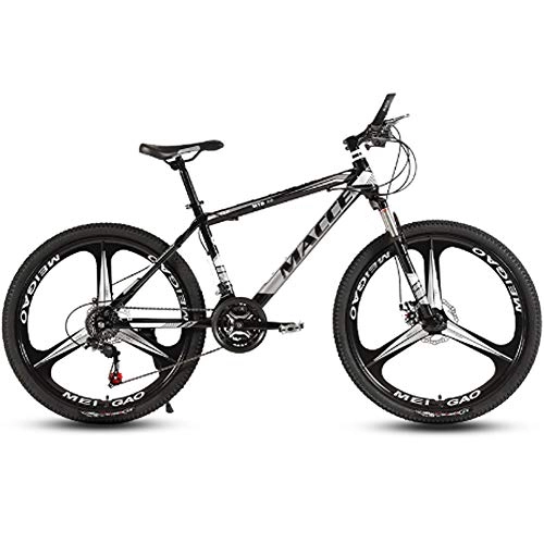 Mountain Bike : HAOYF 24 / 26 Wheels Mountain Bike, 21 / 24 / 27 / 30 Speed Mens Bicycle Front Suspension MTB, Dual Disc Brakes Mountain Bicycle, High Carbon Steel Hardtail Mountain Bikes, Silver, 26 Inch 30 Speed