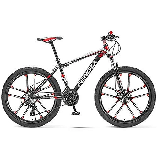 Mountain Bike : HAOYF Mountain Bike, 24 / 26 Inch 21-30 Speed Bikes for Adults / Teens, High Carbon Steel Outroad Bike Road Bike, Front And Rear Linear Pull Brakes Cruiser Bike, Red, 24 Inch 21 Speed