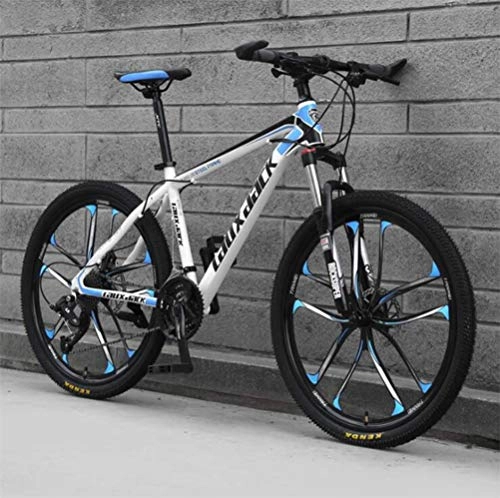 Mountain Bike : Hardtail Mountain Bikes, 26 Inch High-carbon Steel Dual Disc Brakes Bicycle Adults (Color : White blue, Size : 21 speed)