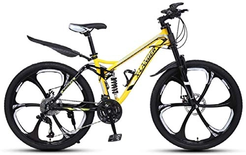Mountain Bike : HCMNME Mountain Bikes, 24 inch downhill soft tail mountain bike variable speed male and female six-wheel mountain bike Alloy frame with Disc Brakes (Color : Yellow, Size : 24 speed)