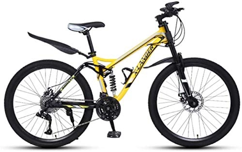 Mountain Bike : HCMNME Mountain Bikes, 24 inch downhill soft tail mountain bike variable speed male and female spoke wheel mountain bike Alloy frame with Disc Brakes (Color : Yellow, Size : 21 speed)