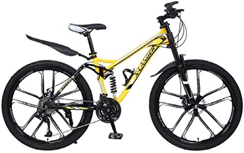 Mountain Bike : HCMNME Mountain Bikes, 24 inch downhill soft tail mountain bike variable speed male and female ten-wheel mountain bike Alloy frame with Disc Brakes (Color : Yellow, Size : 30 speed)