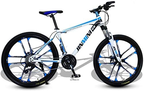 Mountain Bike : HCMNME Mountain Bikes, 24 inch mountain bike adult men and women variable speed transportation bicycle ten cutter wheels Alloy frame with Disc Brakes (Color : White blue, Size : 30 speed)