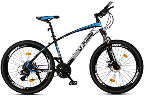 Mountain Bike : HCMNME Mountain Bikes, 24 inch mountain bike male and female adult super light racing light bicycle spoke wheel Alloy frame with Disc Brakes (Color : Black blue, Size : 21 speed)