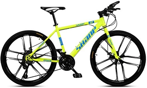 Mountain Bike : HCMNME Mountain Bikes, 24 inch mountain bike male and female adult super light variable speed bicycle ten-cutter wheel Alloy frame with Disc Brakes (Color : Fluorescent yellow, Size : 24 speed)